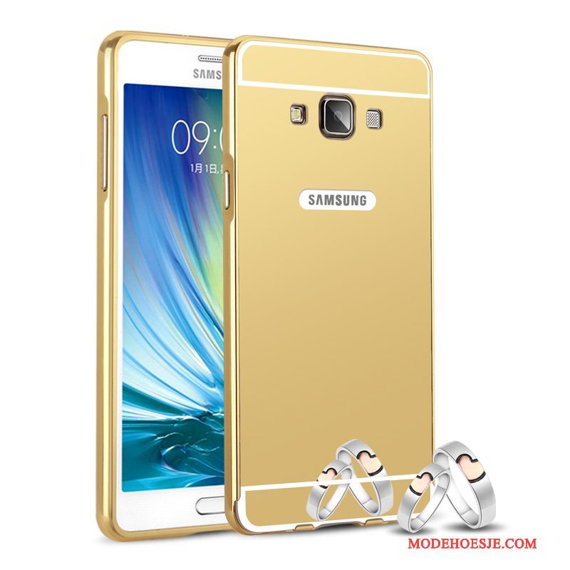Hoesje Samsung Galaxy A7 2015 Metaal Dun Goud, Hoes Samsung Galaxy A7 2015 Bescherming Omlijsting Achterklep