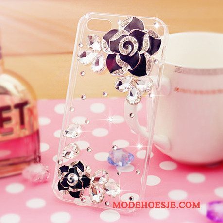 Hoesje Samsung Galaxy A7 2015 Strass Telefoon Purper, Hoes Samsung Galaxy A7 2015 Bescherming Doorzichtig