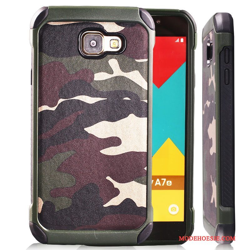 Hoesje Samsung Galaxy A7 2016 Ondersteuning Ringtelefoon, Hoes Samsung Galaxy A7 2016 Bescherming Camouflage Groen