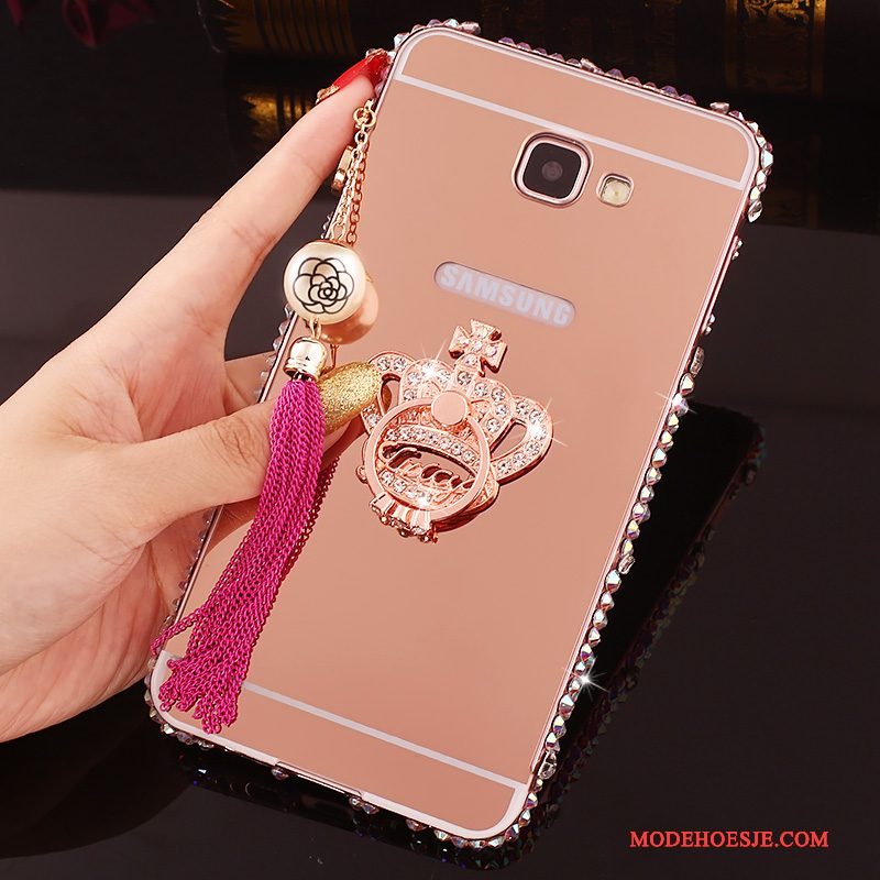 Hoesje Samsung Galaxy A7 2016 Strass Omlijsting Achterklep, Hoes Samsung Galaxy A7 2016 Metaal Telefoon Roze