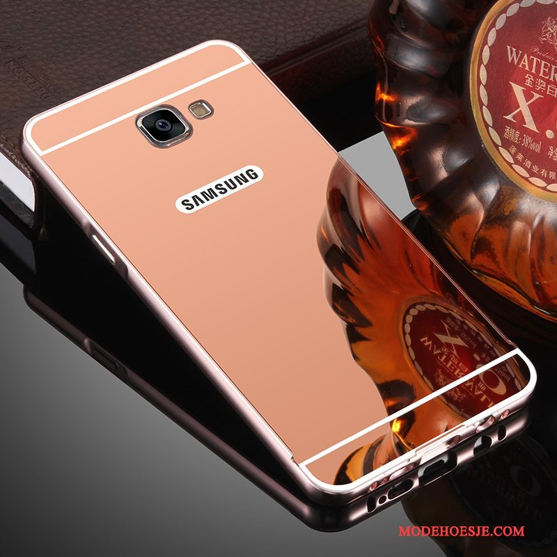 Hoesje Samsung Galaxy A7 2017 Metaal Omlijstingtelefoon, Hoes Samsung Galaxy A7 2017 Bescherming Roze Spiegel