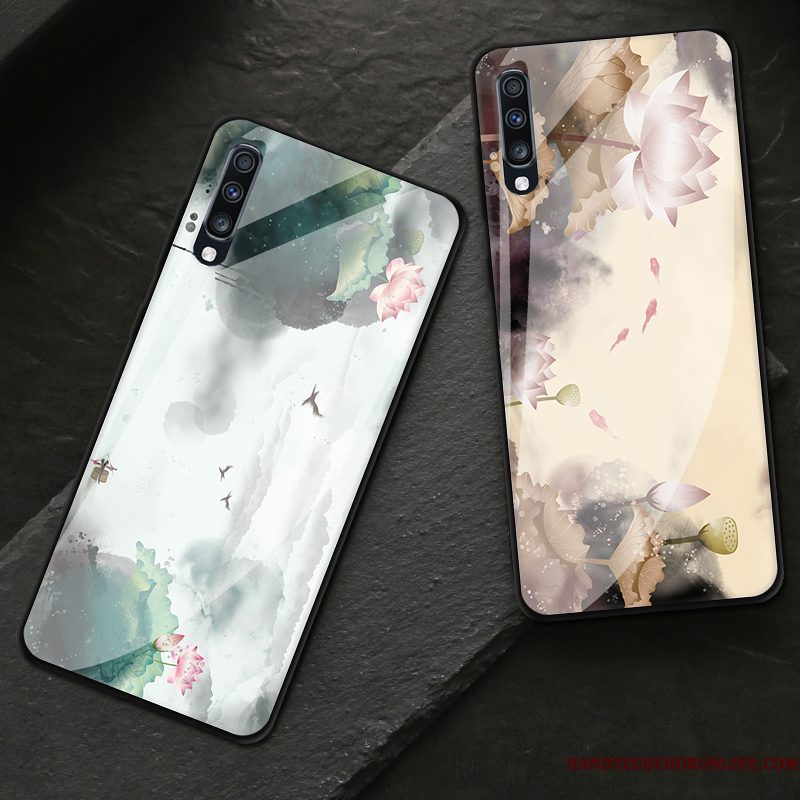 Hoesje Samsung Galaxy A70 Bescherming Telefoon Wind, Hoes Samsung Galaxy A70 Zakken Glas Groen