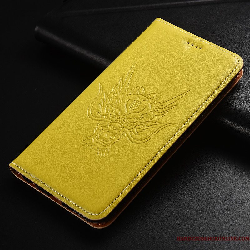 Hoesje Samsung Galaxy A70 Folio Dragon Patroontelefoon, Hoes Samsung Galaxy A70 Zakken Anti-fall Geel