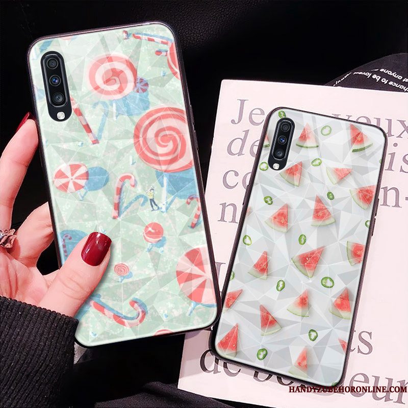 Hoesje Samsung Galaxy A70 Zacht Groen Trendy Merk, Hoes Samsung Galaxy A70 Scheppend Telefoon Ruit