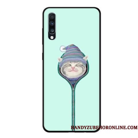 Hoesje Samsung Galaxy A70 Zacht Zwart Blauw, Hoes Samsung Galaxy A70 Spotprent Persoonlijktelefoon