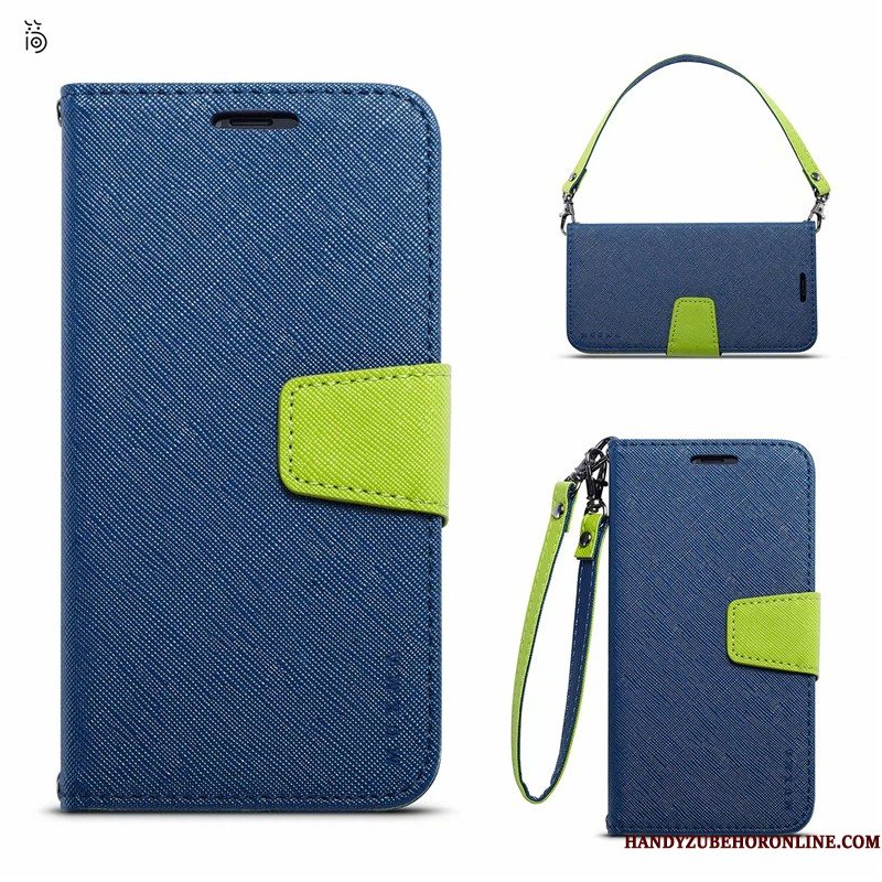 Hoesje Samsung Galaxy A8 2018 Portemonnee Blauw Hanger, Hoes Samsung Galaxy A8 2018 Folio Persoonlijk Anti-fall