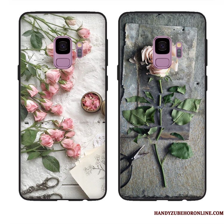 Hoesje Samsung Galaxy A8 2018 Scheppend Grijs Bloemen, Hoes Samsung Galaxy A8 2018 Vintage Telefoon Roze