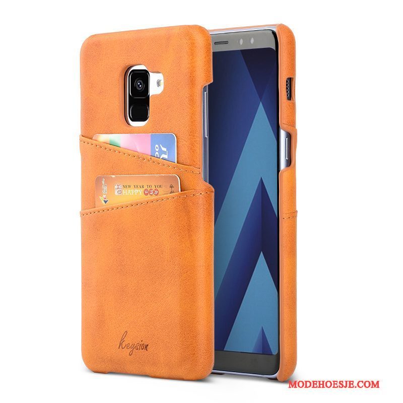 Hoesje Samsung Galaxy A8+ Bescherming Oranje Bedrijf, Hoes Samsung Galaxy A8+ Leer Kaarttelefoon