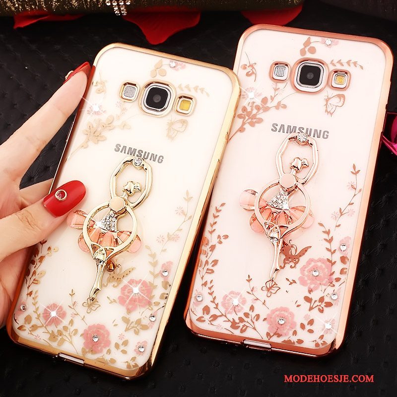 Hoesje Samsung Galaxy A8 Strass Goudtelefoon, Hoes Samsung Galaxy A8 Ring Roze