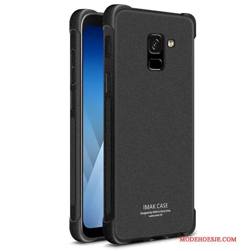 Hoesje Samsung Galaxy A8+ Zacht Schrobben Anti-fall, Hoes Samsung Galaxy A8+ Zakken Telefoon Zwart