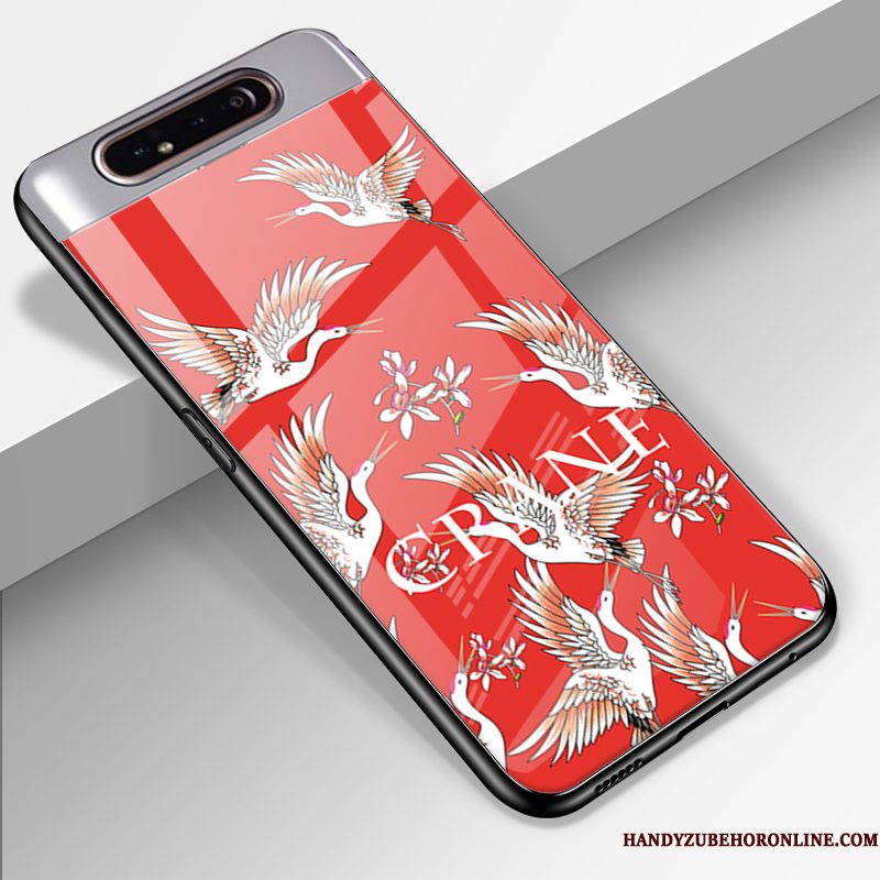 Hoesje Samsung Galaxy A80 Spotprent Trend Glas, Hoes Samsung Galaxy A80 Siliconen Anti-fall Rood