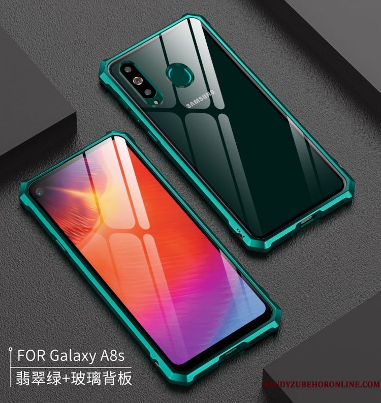 Hoesje Samsung Galaxy A8s Metaal Nieuwtelefoon, Hoes Samsung Galaxy A8s Bescherming Glas Groen