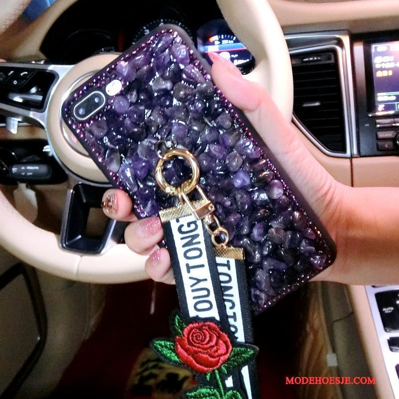 Hoesje Samsung Galaxy A9 Luxe Purper Kwasten, Hoes Samsung Galaxy A9 Strass Elegante Trendy Merk