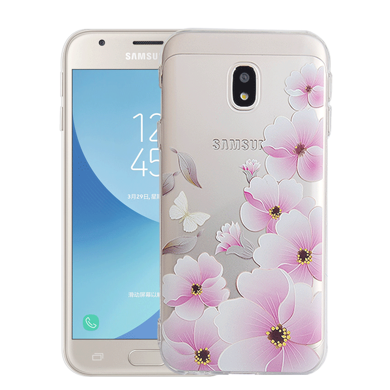 Hoesje Samsung Galaxy J3 2017 Reliëf Telefoon Anti-fall, Hoes Samsung Galaxy J3 2017 Bescherming Roze