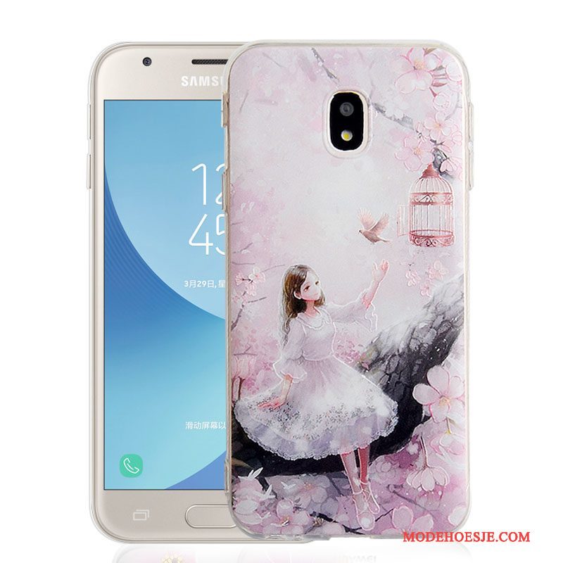 Hoesje Samsung Galaxy J3 2017 Zacht Anti-fall Roze, Hoes Samsung Galaxy J3 2017 Siliconen Telefoon