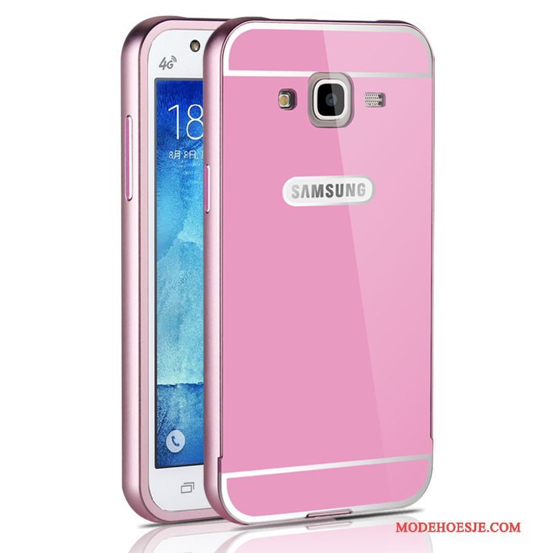 Hoesje Samsung Galaxy J5 2015 Metaal Roze Anti-fall, Hoes Samsung Galaxy J5 2015 Bescherming Dun Omlijsting