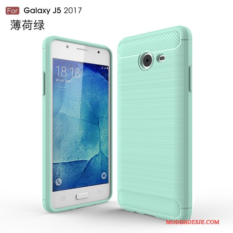 Hoesje Samsung Galaxy J5 2017 Zacht Zijdetelefoon, Hoes Samsung Galaxy J5 2017 Bescherming Groen Anti-fall