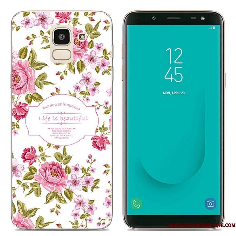 Hoesje Samsung Galaxy J6 Spotprent Doorzichtigtelefoon, Hoes Samsung Galaxy J6 Scheppend Roze Europa