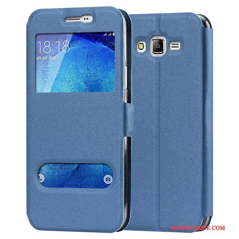 Hoesje Samsung Galaxy J7 2015 Leer Blauwtelefoon, Hoes Samsung Galaxy J7 2015 Zakken