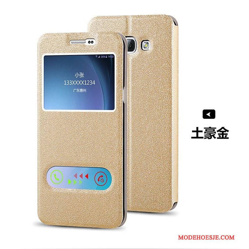 Hoesje Samsung Galaxy J7 2015 Leer Goudtelefoon, Hoes Samsung Galaxy J7 2015 Folio Nieuw