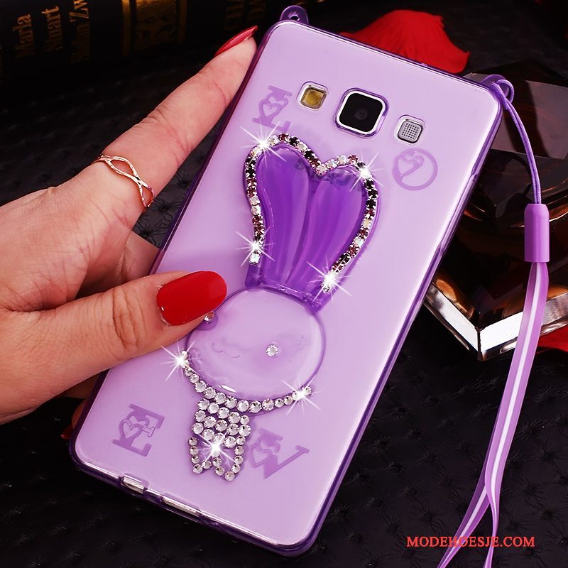 Hoesje Samsung Galaxy J7 2015 Spotprent Purper Hanger, Hoes Samsung Galaxy J7 2015 Bescherming Doorzichtig