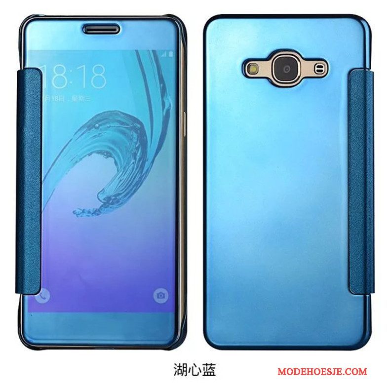 Hoesje Samsung Galaxy J7 2016 Bescherming Blauw Anti-fall, Hoes Samsung Galaxy J7 2016 Folio Telefoon Spiegel