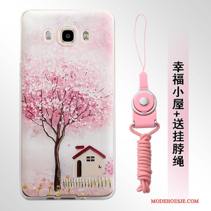 Hoesje Samsung Galaxy J7 2016 Zacht Roze Hanger, Hoes Samsung Galaxy J7 2016 Reliëf Telefoon