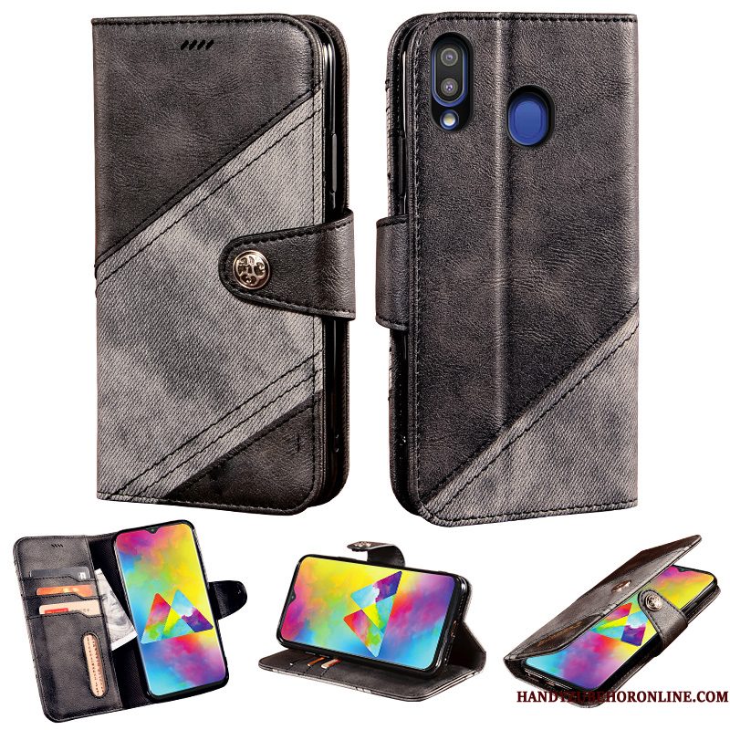 Hoesje Samsung Galaxy M20 Leer Grijs, Hoes Samsung Galaxy M20 Zacht