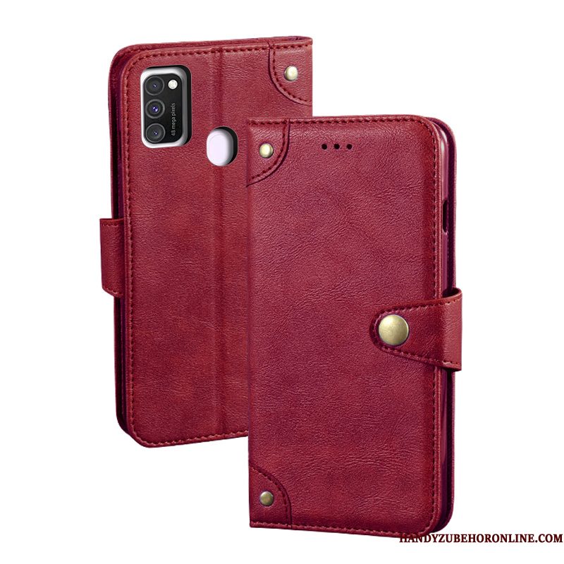 Hoesje Samsung Galaxy M30s Vintage Telefoon Trendy Merk, Hoes Samsung Galaxy M30s Folio Rood Kaart