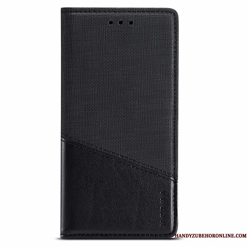 Hoesje Samsung Galaxy Note 10 Bescherming Zwart Patroon, Hoes Samsung Galaxy Note 10 Leer Doektelefoon