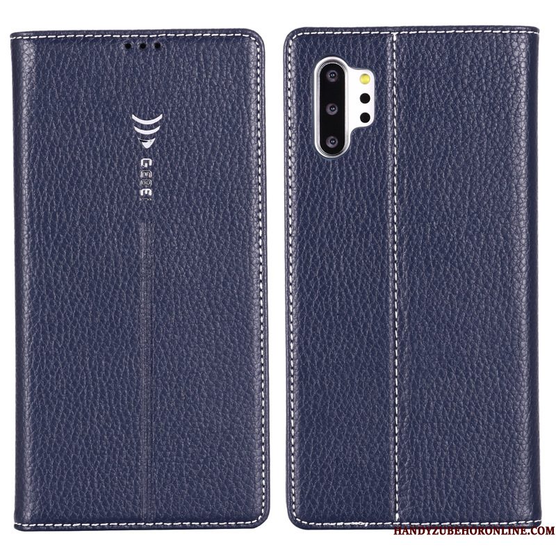 Hoesje Samsung Galaxy Note 10+ Leer Blauw, Hoes Samsung Galaxy Note 10+ Bescherming