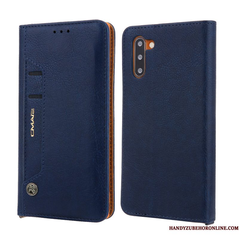 Hoesje Samsung Galaxy Note 10 Leer Blauwtelefoon, Hoes Samsung Galaxy Note 10 Folio Kaart
