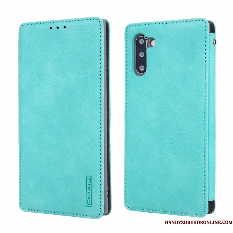 Hoesje Samsung Galaxy Note 10 Leer Eenvoudige Blauw, Hoes Samsung Galaxy Note 10 Bescherming Duntelefoon