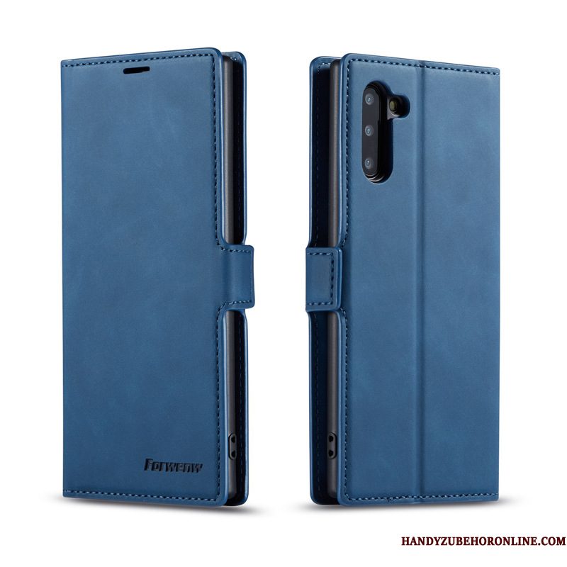 Hoesje Samsung Galaxy Note 10 Leer Telefoon Blauw, Hoes Samsung Galaxy Note 10 Folio Kaart