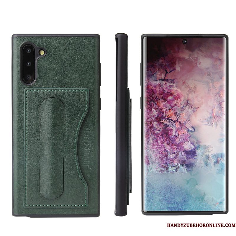 Hoesje Samsung Galaxy Note 10 Leer Telefoon Kaart, Hoes Samsung Galaxy Note 10 Bescherming Groen