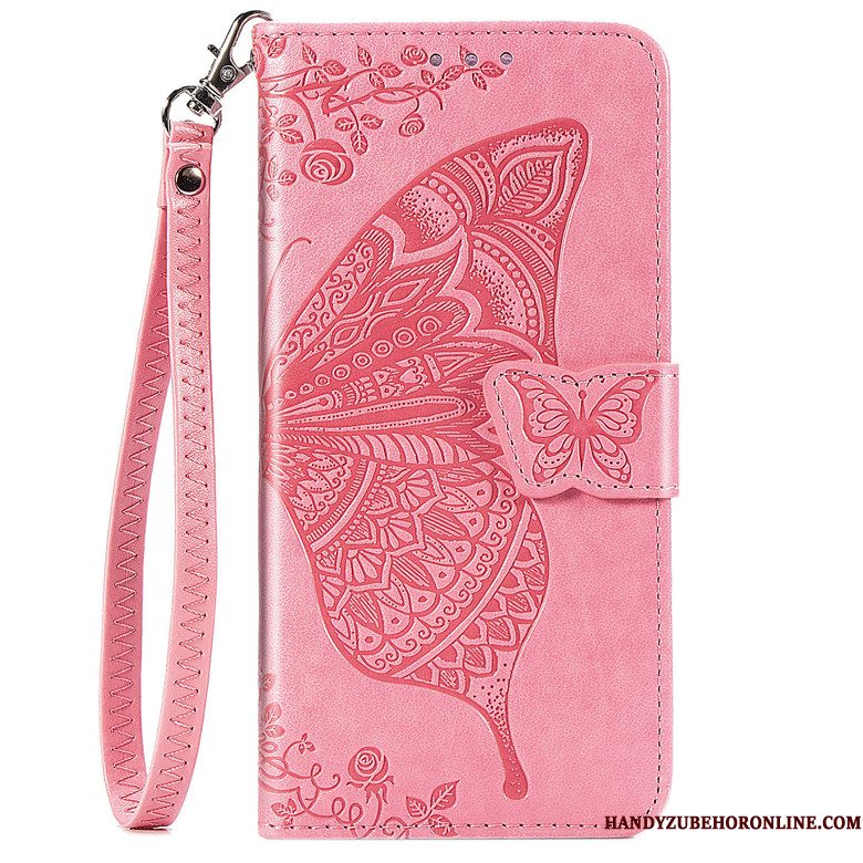 Hoesje Samsung Galaxy Note 10 Lite Bescherming Telefoon Vlinder, Hoes Samsung Galaxy Note 10 Lite Leer Bloemen Roze