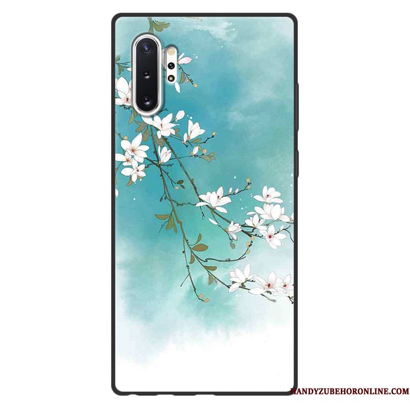 Hoesje Samsung Galaxy Note 10+ Vintage Telefoon Anti-fall, Hoes Samsung Galaxy Note 10+ Bescherming Groen Chinese Stijl