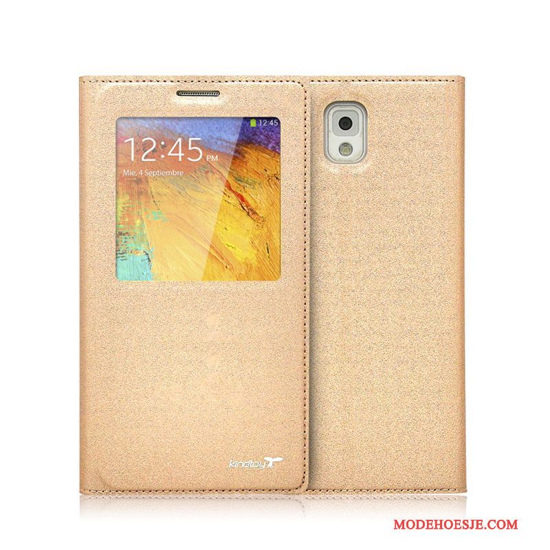 Hoesje Samsung Galaxy Note 3 Leer Telefoon Goud, Hoes Samsung Galaxy Note 3 Bescherming Nieuw