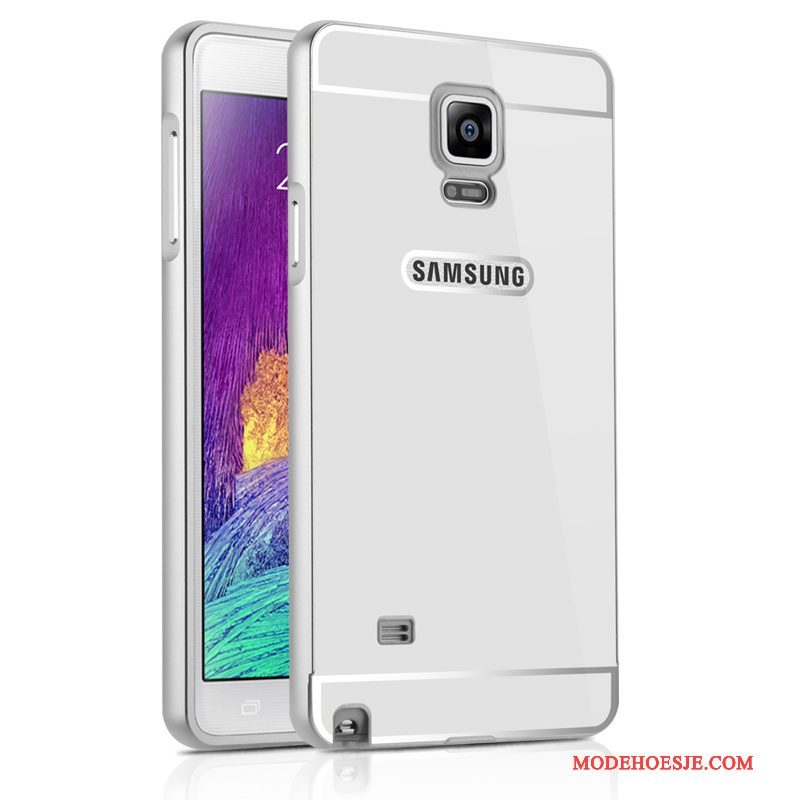 Hoesje Samsung Galaxy Note 4 Metaal Zilver Anti-fall, Hoes Samsung Galaxy Note 4 Bescherming Telefoon Spiegel