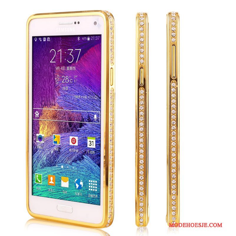 Hoesje Samsung Galaxy Note 4 Strass Anti-fall Goud, Hoes Samsung Galaxy Note 4 Bescherming Omlijsting