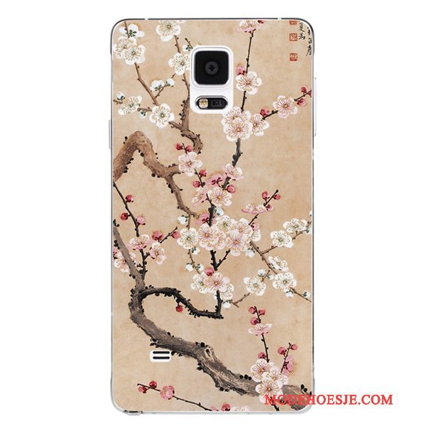 Hoesje Samsung Galaxy Note 4 Zacht Rozetelefoon, Hoes Samsung Galaxy Note 4 Siliconen Patroon Prunus