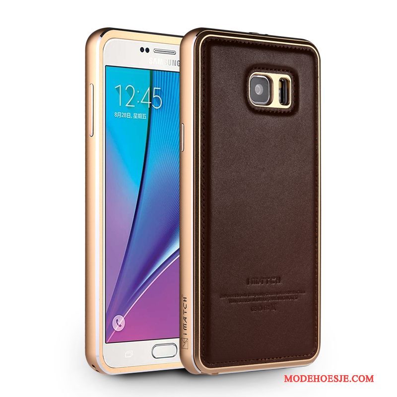 Hoesje Samsung Galaxy Note 5 Leer Anti-falltelefoon, Hoes Samsung Galaxy Note 5 Metaal