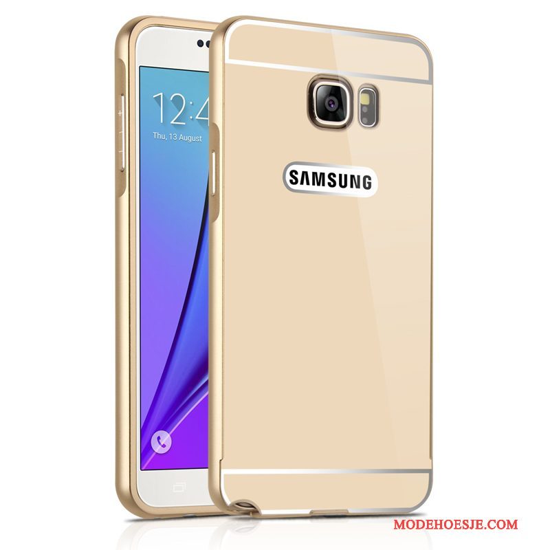 Hoesje Samsung Galaxy Note 5 Metaal Anti-fall Goud, Hoes Samsung Galaxy Note 5 Bescherming Omlijsting Spiegel