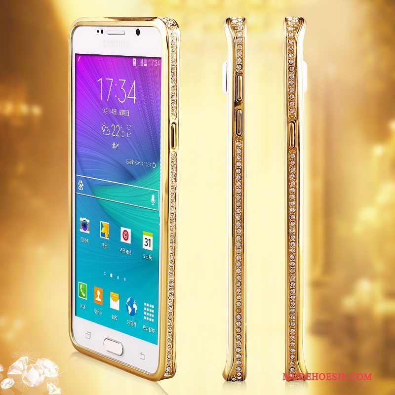 Hoesje Samsung Galaxy Note 5 Strass Omlijsting Goud, Hoes Samsung Galaxy Note 5 Bescherming Telefoon Anti-fall