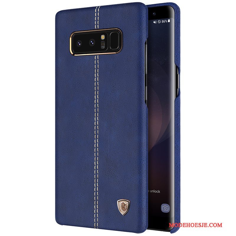 Hoesje Samsung Galaxy Note 8 Leer Blauw Goud, Hoes Samsung Galaxy Note 8 Bescherming Anti-falltelefoon