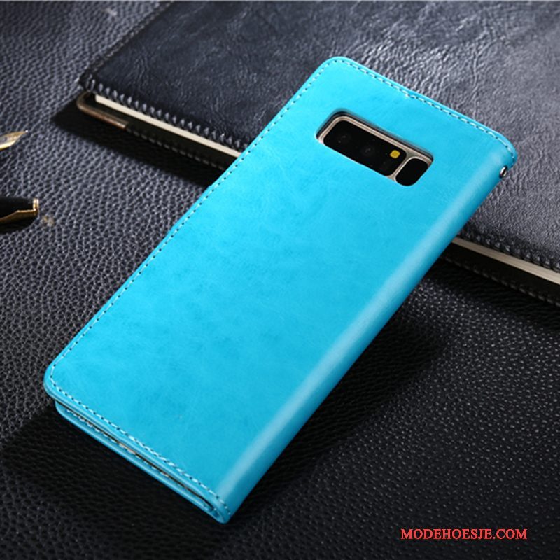 Hoesje Samsung Galaxy Note 8 Leer Blauwtelefoon, Hoes Samsung Galaxy Note 8 Bescherming