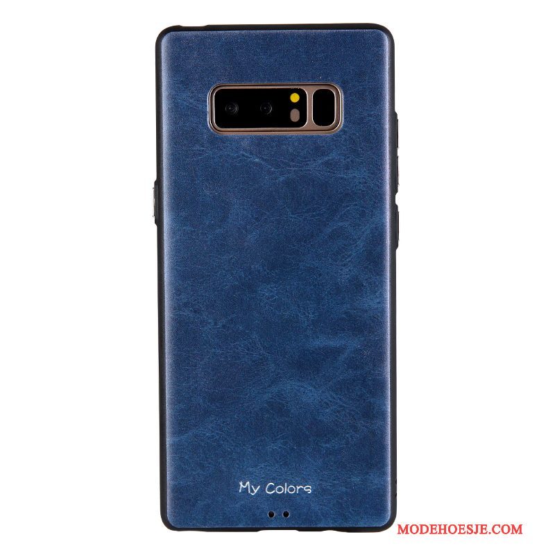 Hoesje Samsung Galaxy Note 8 Leer Telefoon Bedrijf, Hoes Samsung Galaxy Note 8 Zacht Donkerblauw