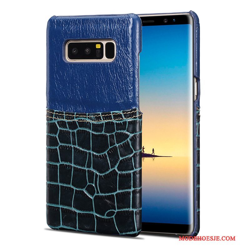 Hoesje Samsung Galaxy Note 8 Leer Telefoon Donkerblauw, Hoes Samsung Galaxy Note 8 Zakken Anti-fall