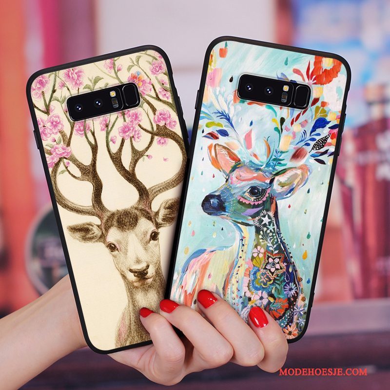 Hoesje Samsung Galaxy Note 8 Scheppend Handbeschilderde Zeemleer, Hoes Samsung Galaxy Note 8 Kleur Bloemen Anti-fall