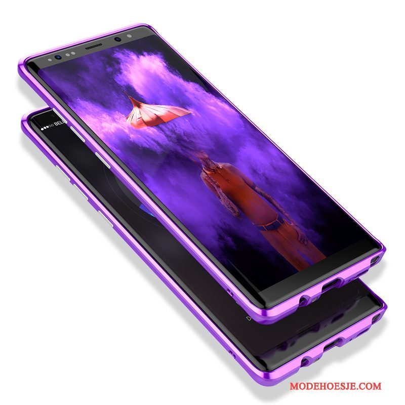 Hoesje Samsung Galaxy Note 8 Scheppend Omlijstingtelefoon, Hoes Samsung Galaxy Note 8 Metaal Dun Purper